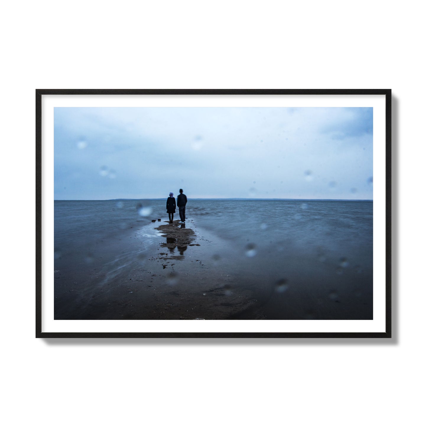 Fine Art Landscape Photography of a Couple Gazing Into the Ocean, archival pigment print, collector size, black frame.