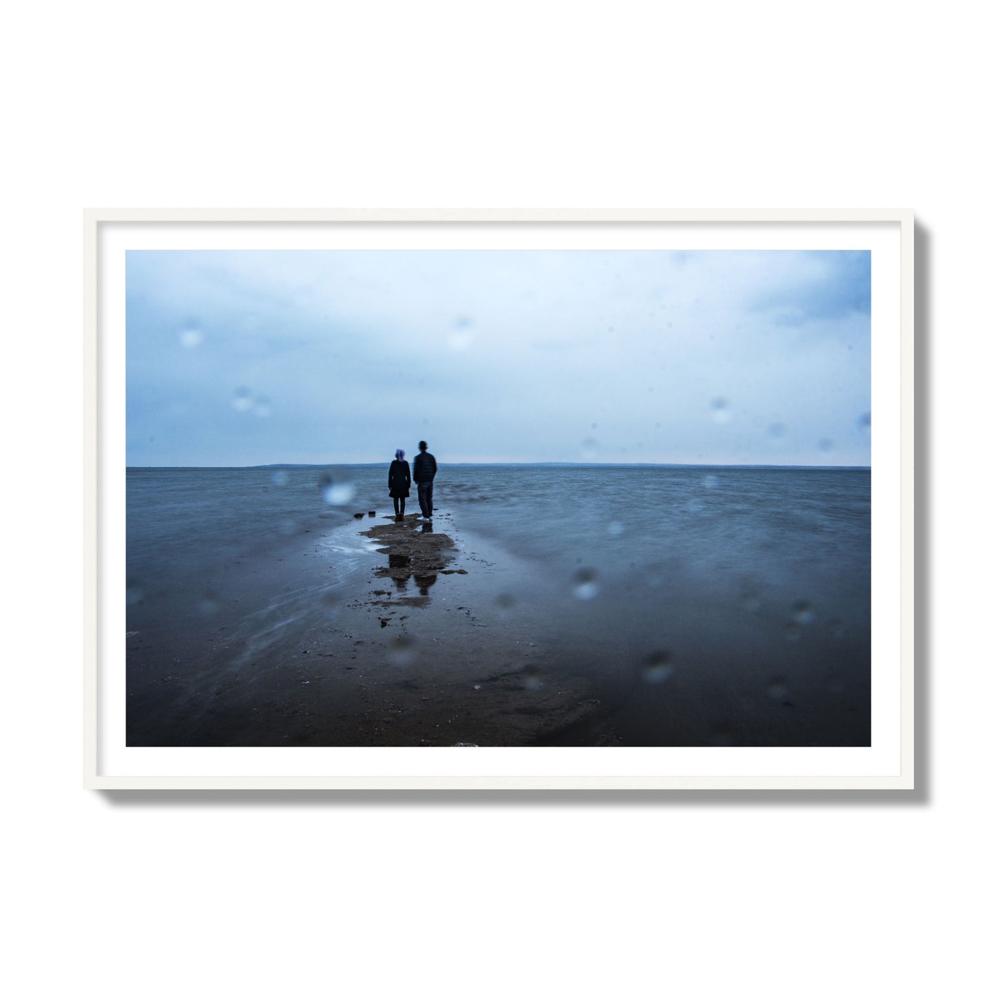 Fine Art Landscape Photography of a Couple Gazing Into the Ocean, archival pigment print, collector size, white frame.