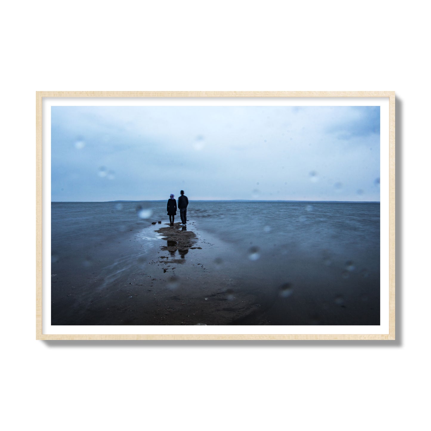 Fine Art Landscape Photography of a Couple Gazing Into the Ocean, archival pigment print, gallery size, natural wood frame.