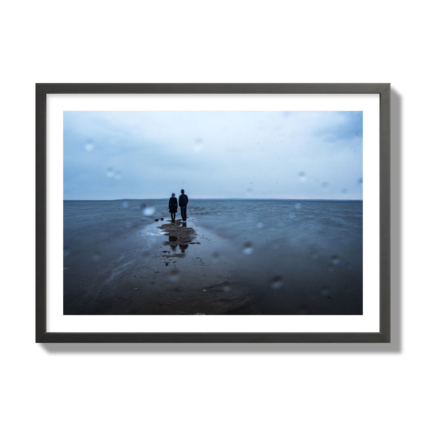 Fine Art Landscape Photography of a Couple Gazing Into the Ocean, archival pigment print, giant size, black frame.