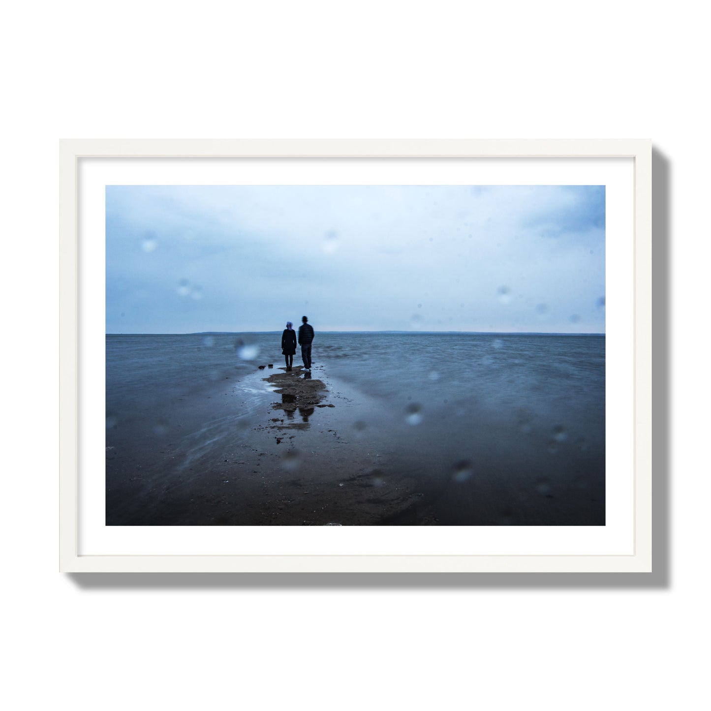 Fine Art Landscape Photography of a Couple Gazing Into the Ocean, archival pigment print, giant size, white frame.
