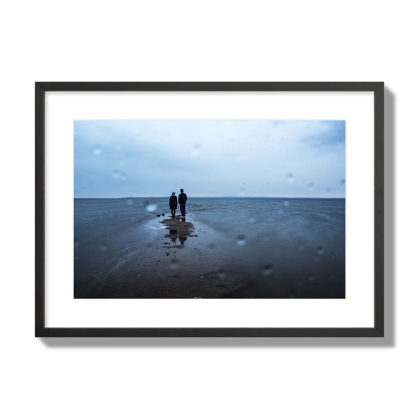 Fine Art Landscape Photography of a Couple Gazing Into the Ocean, archival pigment print, large size, black frame.