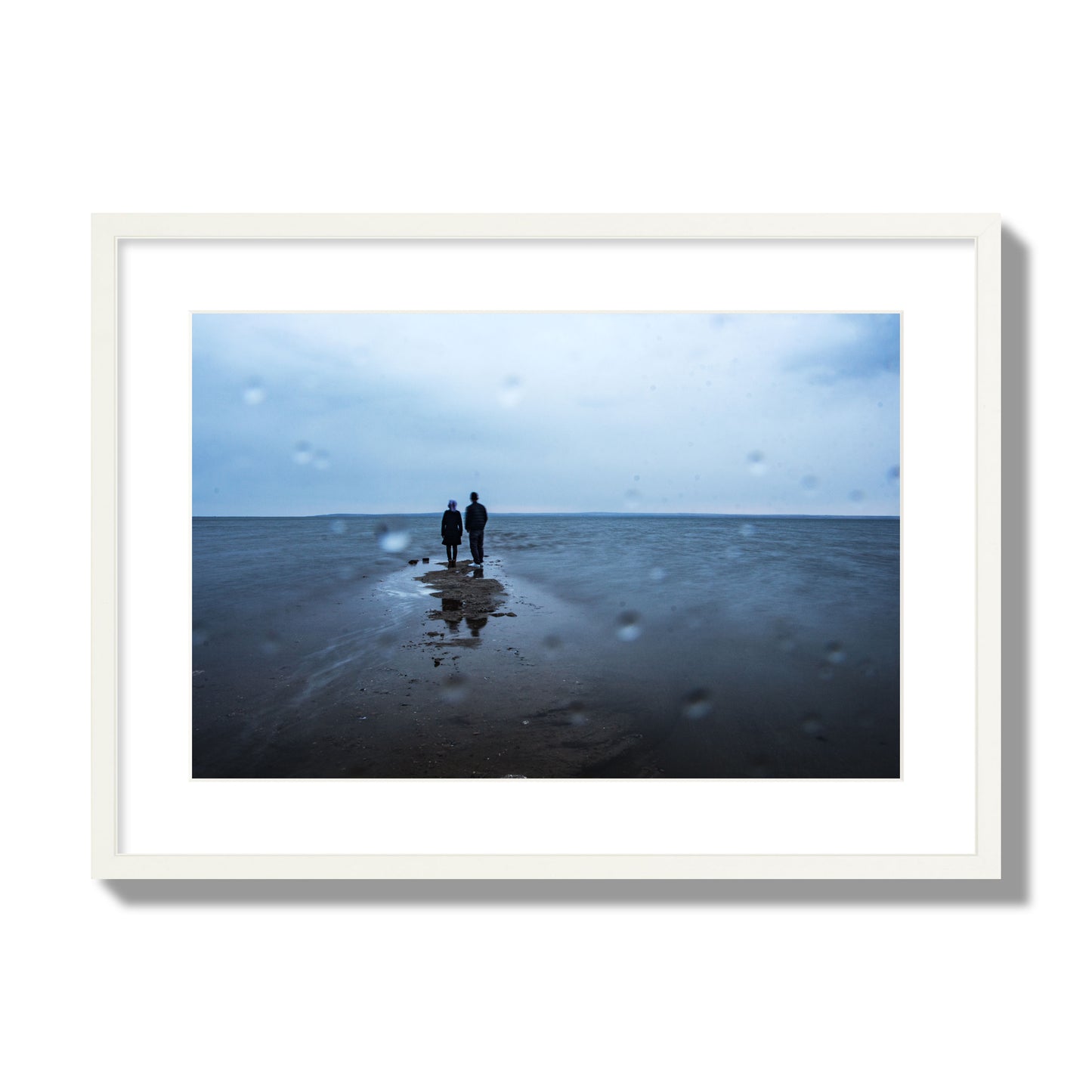 Fine Art Landscape Photography of a Couple Gazing Into the Ocean, archival pigment print, large size, white frame.