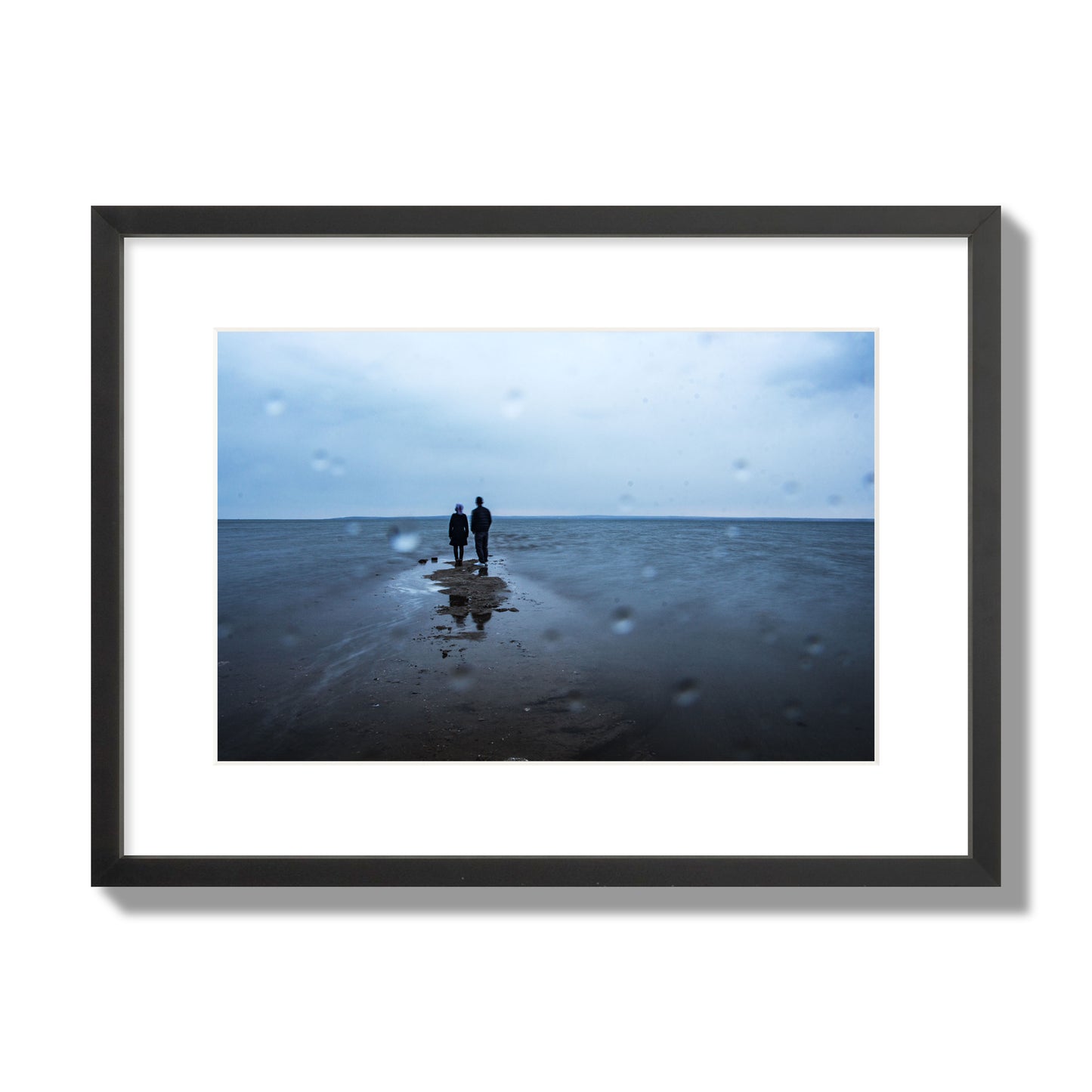 Fine Art Landscape Photography of a Couple Gazing Into the Ocean, archival pigment print, medium size, black frame.