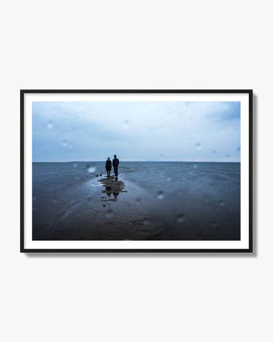Fine Art Landscape Photography of a Couple Gazing Into the Ocean, archival pigment print, black frame.