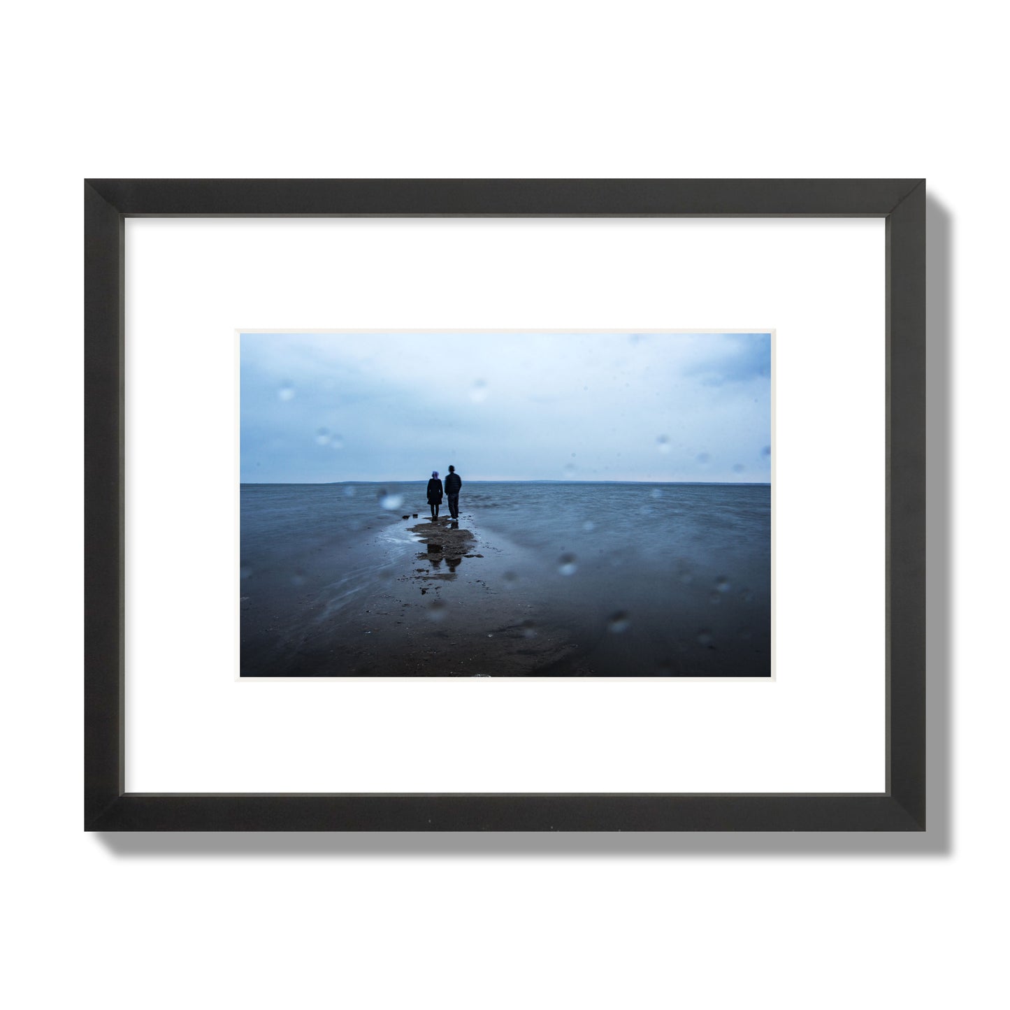Fine Art Landscape Photography of a Couple Gazing Into the Ocean, archival pigment print, small size, black frame.
