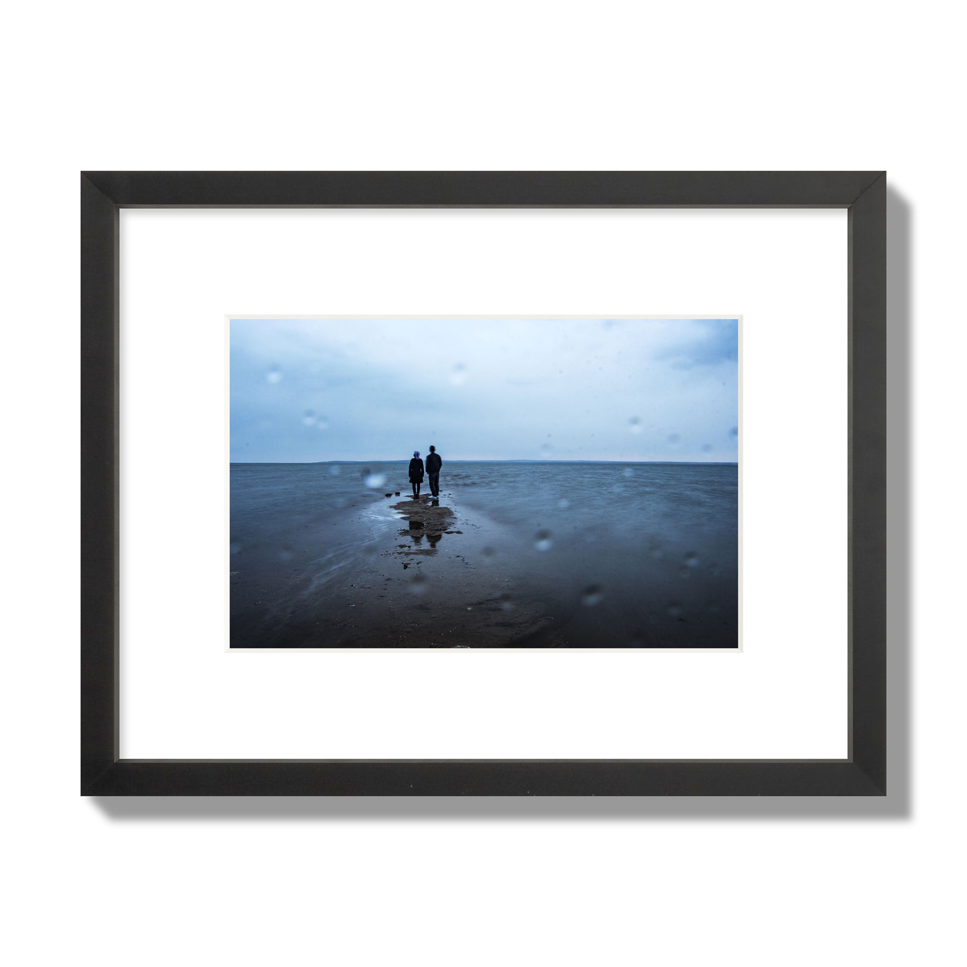 Fine Art Landscape Photography of a Couple Gazing Into the Ocean, archival pigment print, small size, black frame.