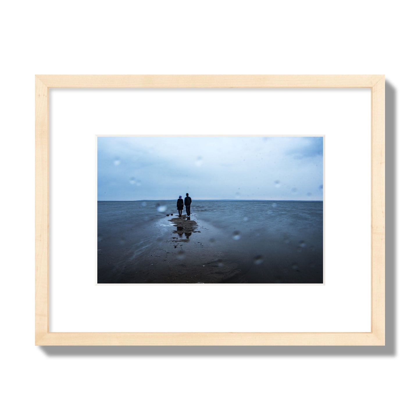 Fine Art Landscape Photography of a Couple Gazing Into the Ocean, archival pigment print, small size, natural wood frame frame.