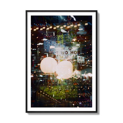Fine art street photograph of a multiple exposure capture of Chinatown in NYC, archival pigment print, collector size, black frame.