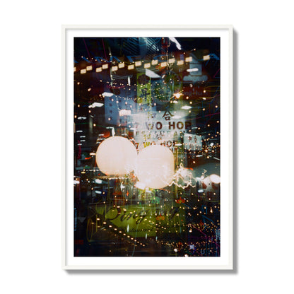 Fine art street photograph of a multiple exposure capture of Chinatown in NYC, archival pigment print, collector size, white frame.