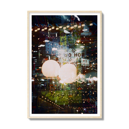 Fine art street photograph of a multiple exposure capture of Chinatown in NYC, archival pigment print, gallery size, natural wood frame.