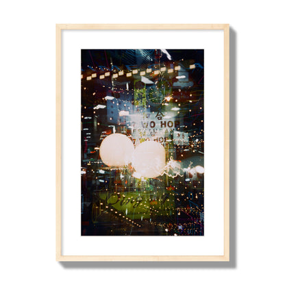 Fine art street photograph of a multiple exposure capture of Chinatown in NYC, archival pigment print, large size, natural wood frame.