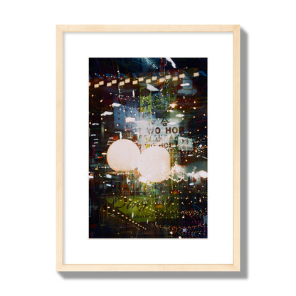 Fine art street photograph of a multiple exposure capture of Chinatown in NYC, archival pigment print, medium size, natural wood frame.