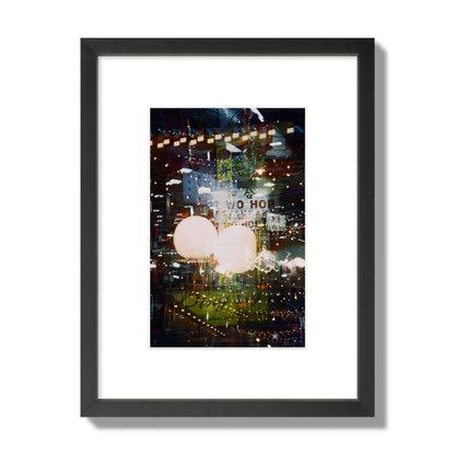 Fine art street photograph of a multiple exposure capture of Chinatown in NYC, archival pigment print, small size, black frame.
