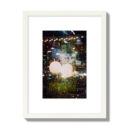 Fine art street photograph of a multiple exposure capture of Chinatown in NYC, archival pigment print, small size, white frame.