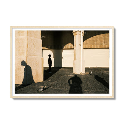 Fine art street photograph of shadows cast on the walls of the Indiana Tea House at Cottesloe Perth Western Australia. Archival pigment print, gallery size, natural wood frame.