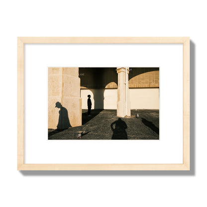 Fine art street photograph of shadows cast on the walls of the Indiana Tea House at Cottesloe Perth Western Australia. Archival pigment print, small size, natural wood frame.