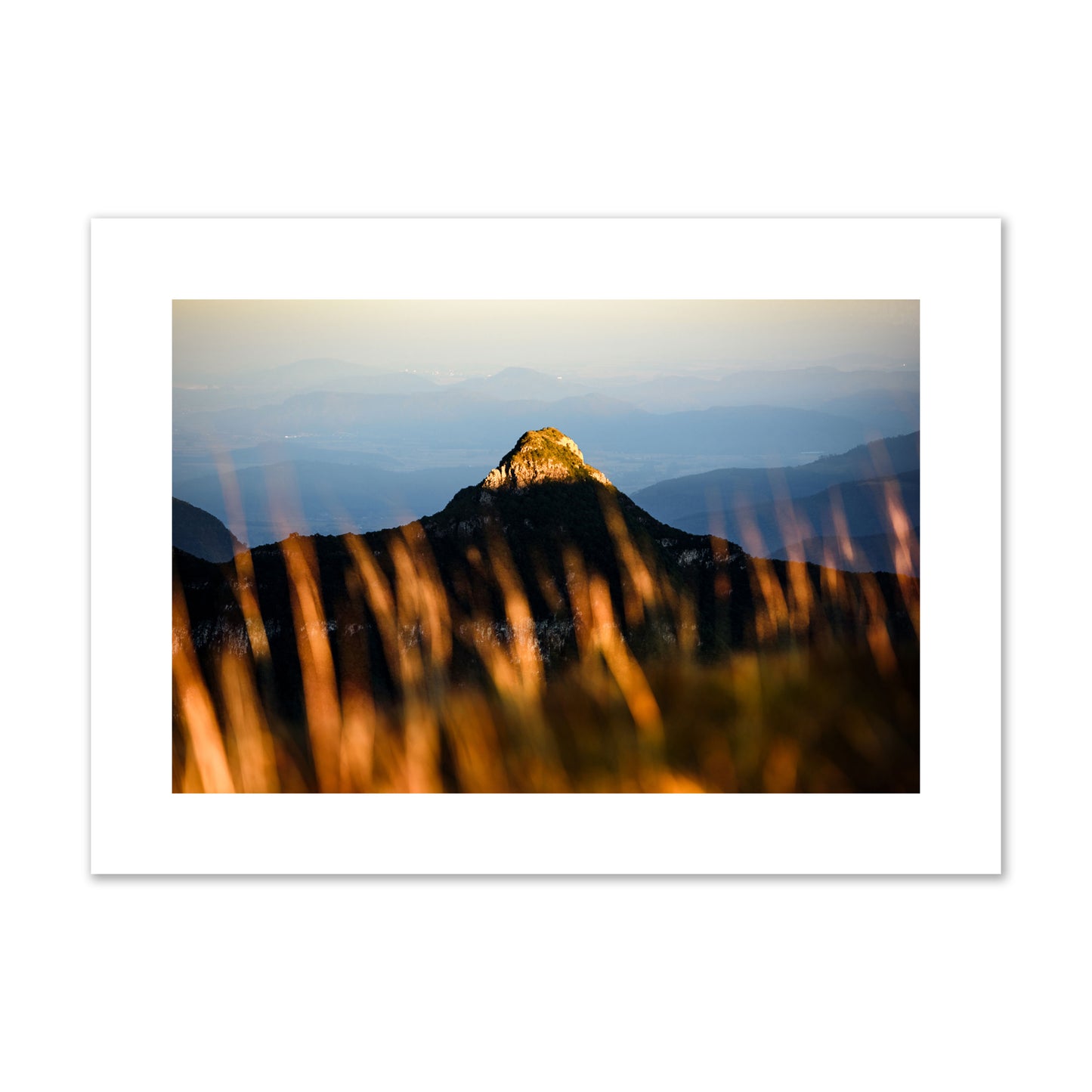 Fine art photo of a mountain peak at sunset. Archival pigment print, large size, print.