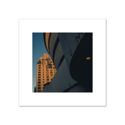 Fine art photograph of the Guggenheim Museum at dusk, archival pigment print, large size, print.