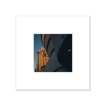 Fine art photograph of the Guggenheim Museum at dusk, archival pigment print, small size, print.