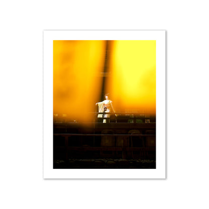 Fine art photograph of a geisha dancing, photographed through yellow lanterns, archival pigment print, collector size, print.