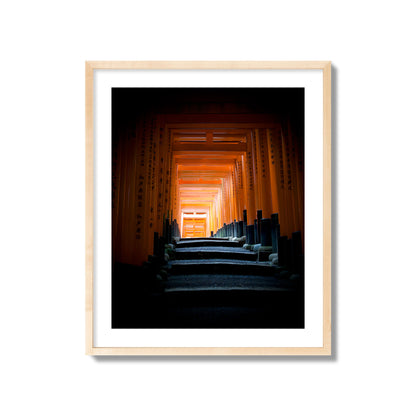 Fine art photograph of the torii gates at Fushimi Inari Shrine, archival pigment print, giant size, natural wood frame.