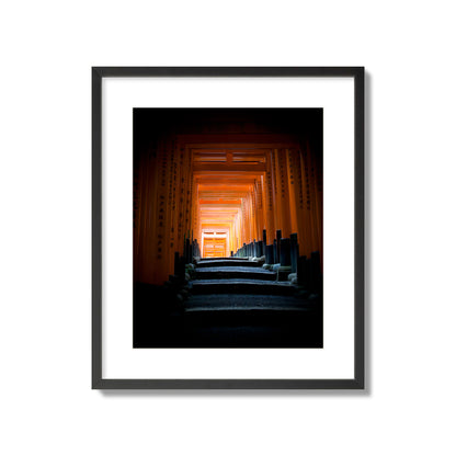 Fine art photograph of the torii gates at Fushimi Inari Shrine, archival pigment print, large size, black frame.