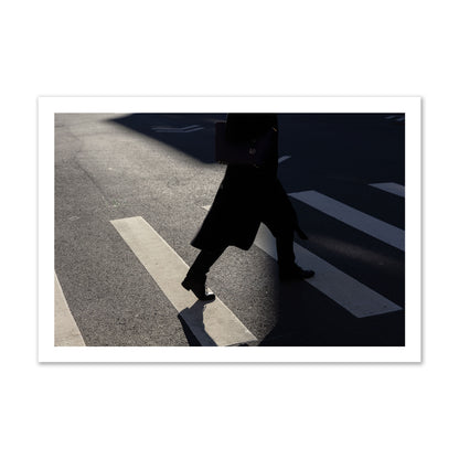 Fine art street photograph of a woman walking through a crosswalk in Soho New York, archival pigment print, gallery size, unframed
