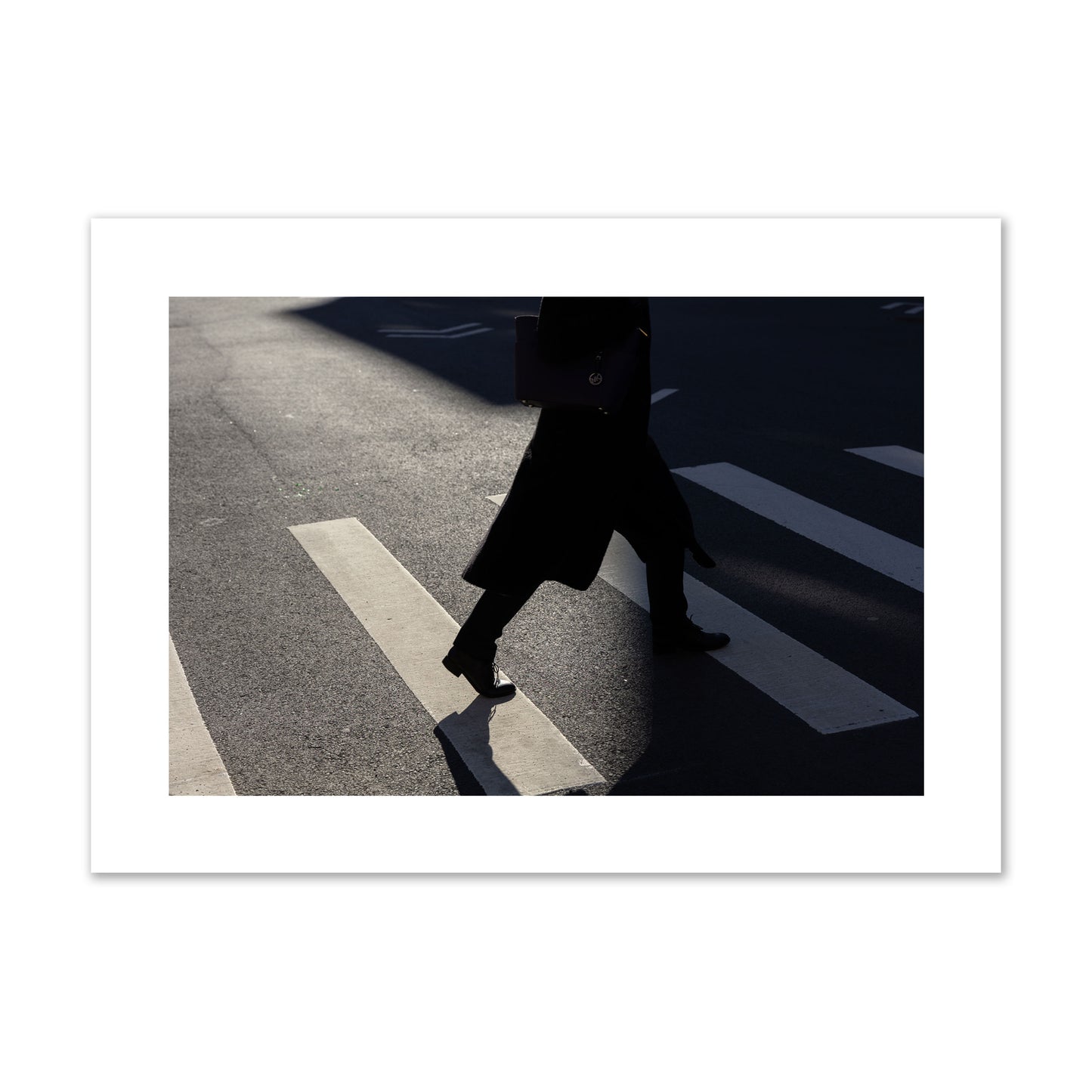 Fine art street photograph of a woman walking through a crosswalk in Soho New York, archival pigment print, giant size, unframed