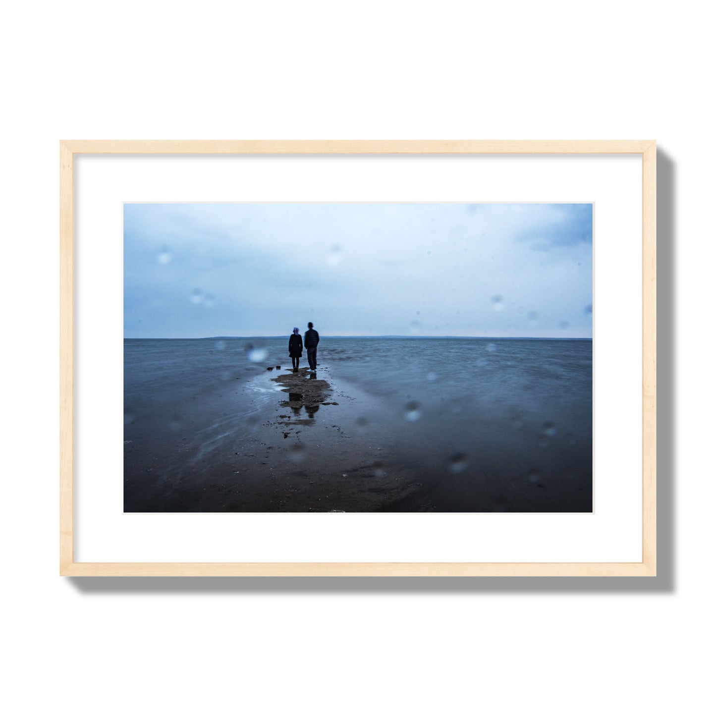 Fine Art Landscape Photography of a Couple Gazing Into the Ocean, archival pigment print, large size, natural wood frame.