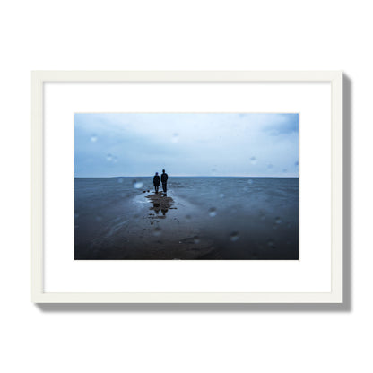 Fine Art Landscape Photography of a Couple Gazing Into the Ocean, archival pigment print, medium size, white frame.